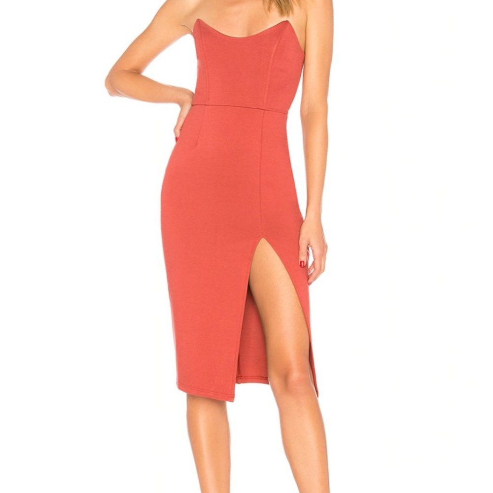 Dusty Rose Strapless High Slit Midi Dres